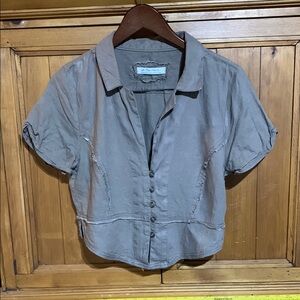 We The Free Brown Cuffed Sleeve Crop Button Down Shirt